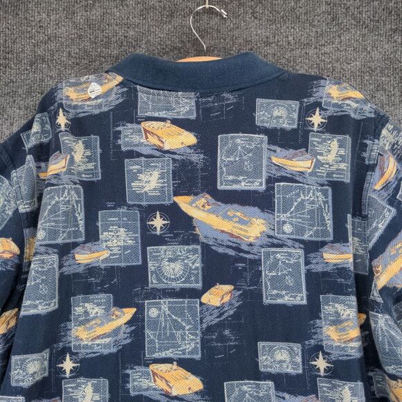 Munsingwear Men's Boat Print Polo Shirt Blue Large Compass Nautical 100% Cotton - Picture 6 of 12